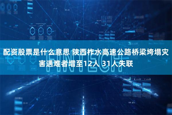 配资股票是什么意思 陕西柞水高速公路桥梁垮塌灾害遇难者增至12人 31人失联